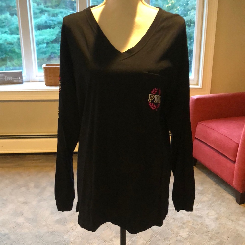 Victoria’s Secret pink black, long sleeve shirt, size medium. EUC